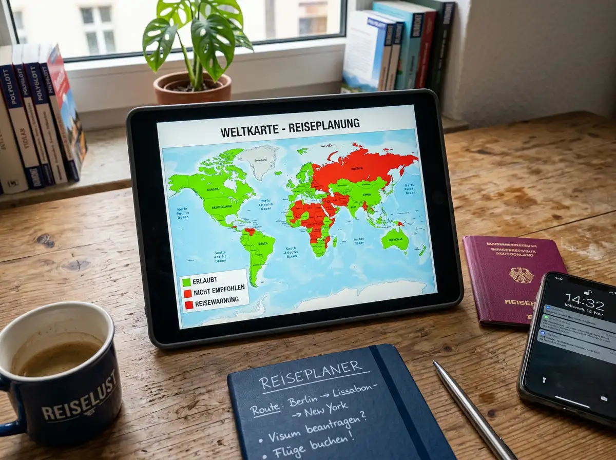 Weltkarte auf einem Tablet mit markierten Ländern und Skrill-Verfügbarkeit